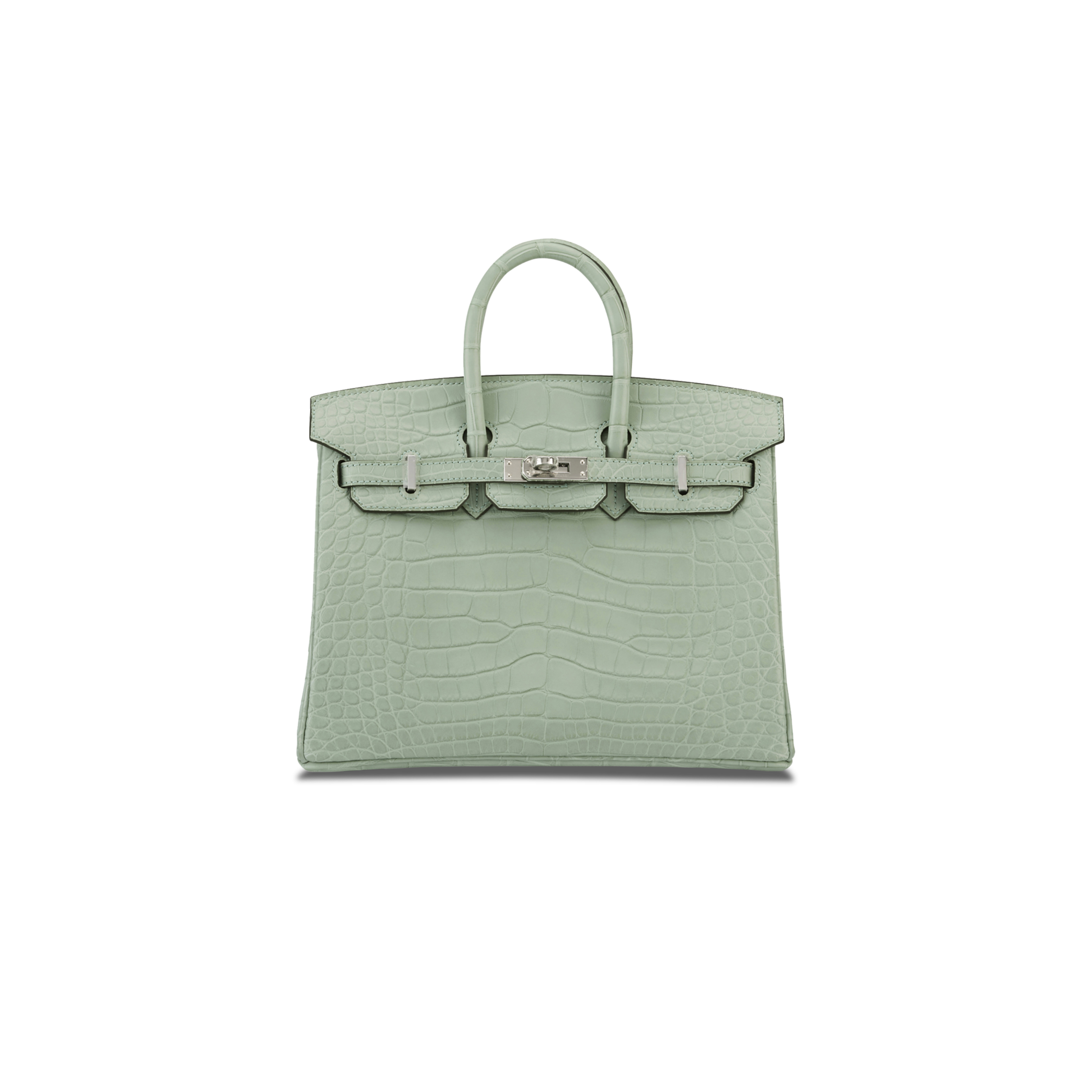 HERMÈS MASTER BIRKIN 20 CROCODILE LEATHER MINT GREEN SILVER BUCKLE H041350CK08 (20*15.5*11cm)